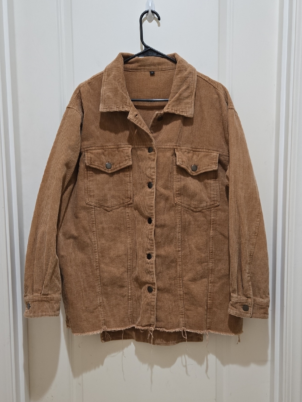 Boutique Oversized Corduroy Button-Up Jacket With Raw Hem